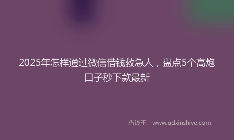 2025年怎样通过微信借钱救急人，盘点5个高炮口子秒下款最新
