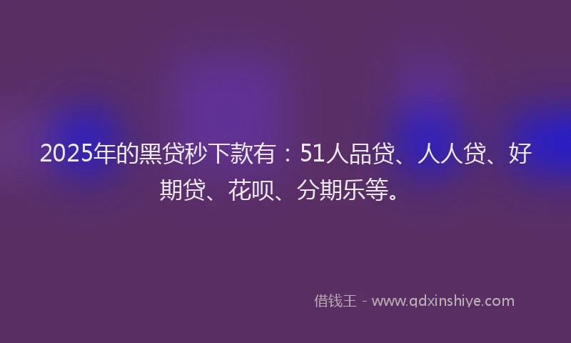 2025年的黑贷秒下款有：51人品贷、人人贷、好期贷、花呗、分期乐等。