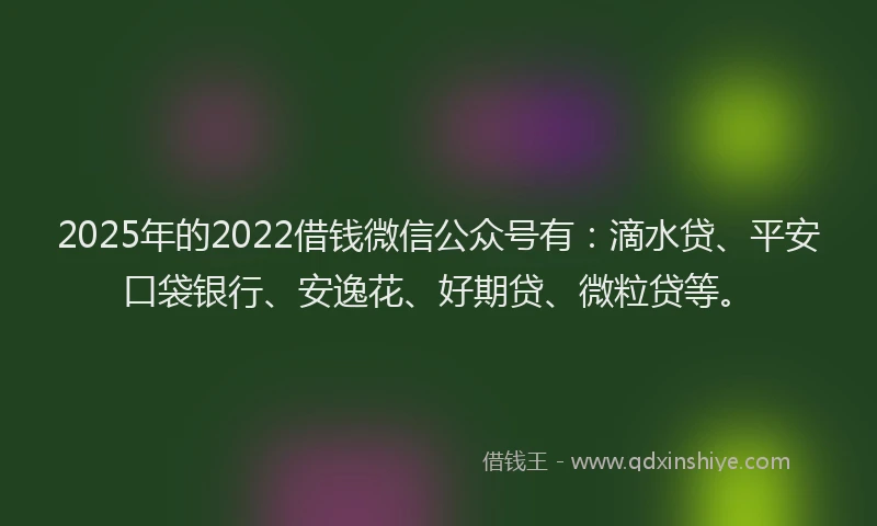 2025年的2022借钱微信公众号有：滴水贷、平安口袋银行、安逸花、好期贷、微粒贷等。