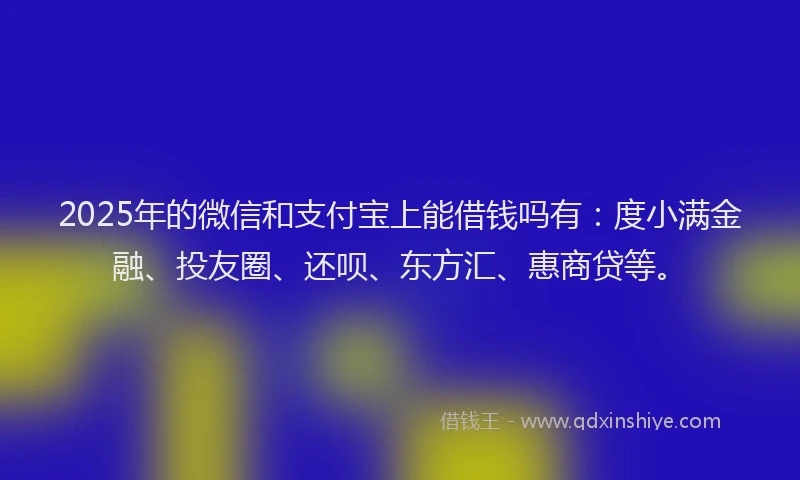 2025年的微信和支付宝上能借钱吗有：度小满金融、投友圈、还呗、东方汇、惠商贷等。