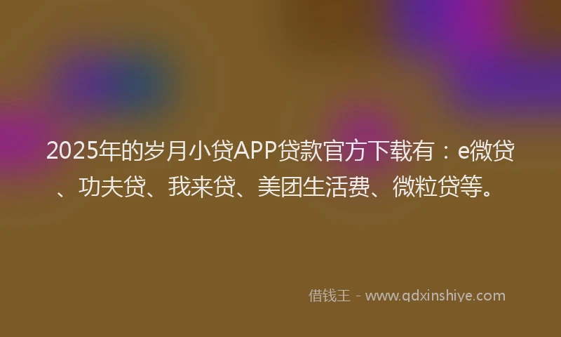2025年的岁月小贷APP贷款官方下载有：e微贷、功夫贷、我来贷、美团生活费、微粒贷等。