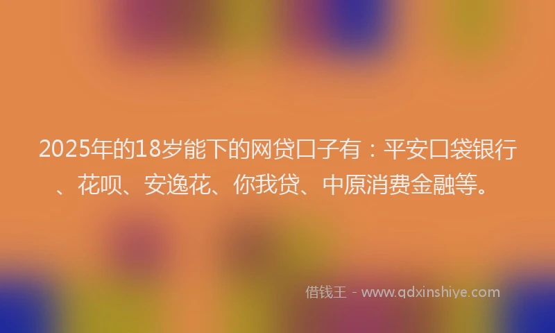 2025年的18岁能下的网贷口子有：平安口袋银行、花呗、安逸花、你我贷、中原消费金融等。
