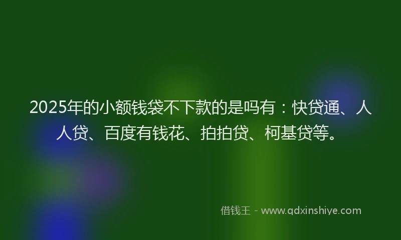 2025年的小额钱袋不下款的是吗有：快贷通、人人贷、百度有钱花、拍拍贷、柯基贷等。