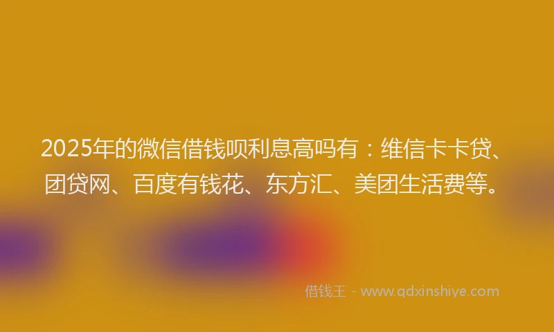 2025年的微信借钱呗利息高吗有：维信卡卡贷、团贷网、百度有钱花、东方汇、美团生活费等。