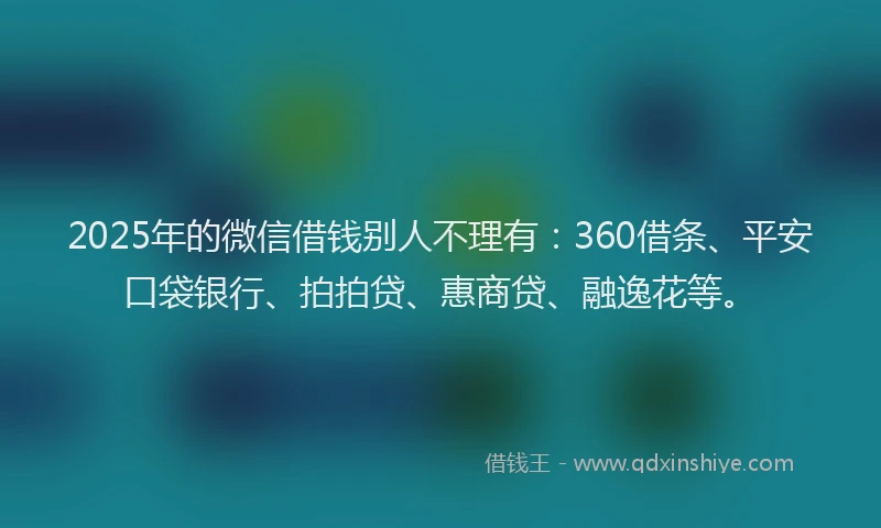2025年的微信借钱别人不理有：360借条、平安口袋银行、拍拍贷、惠商贷、融逸花等。