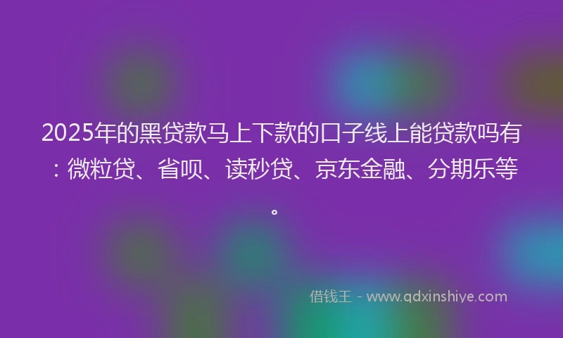 2025年的黑贷款马上下款的口子线上能贷款吗有：微粒贷、省呗、读秒贷、京东金融、分期乐等。