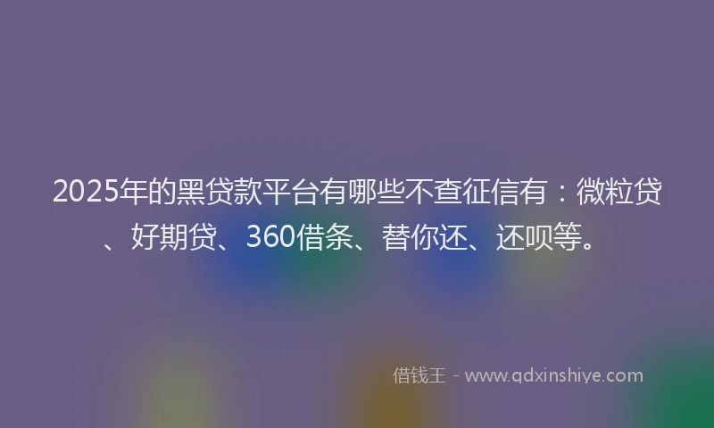 2025年的黑贷款平台有哪些不查征信有：微粒贷、好期贷、360借条、替你还、还呗等。