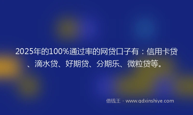 2025年的100%通过率的网贷口子有：信用卡贷、滴水贷、好期贷、分期乐、微粒贷等。
