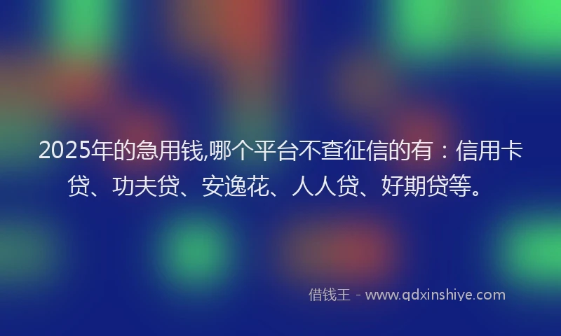 2025年的急用钱,哪个平台不查征信的有：信用卡贷、功夫贷、安逸花、人人贷、好期贷等。