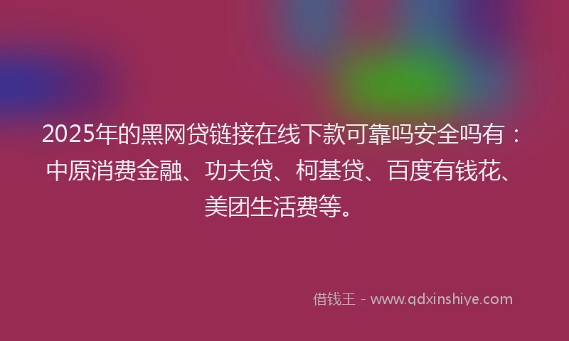 2025年的黑网贷链接在线下款可靠吗安全吗有：中原消费金融、功夫贷、柯基贷、百度有钱花、美团生活费等。