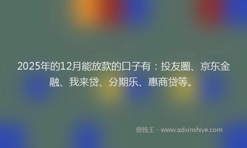2025年的12月能放款的口子有：投友圈、京东金融、我来贷、分期乐、惠商贷等。