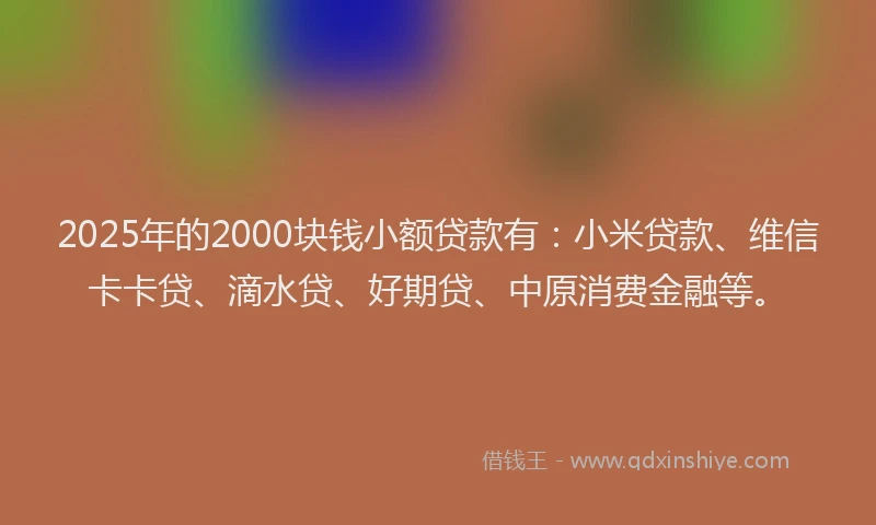 2025年的2000块钱小额贷款有：小米贷款、维信卡卡贷、滴水贷、好期贷、中原消费金融等。