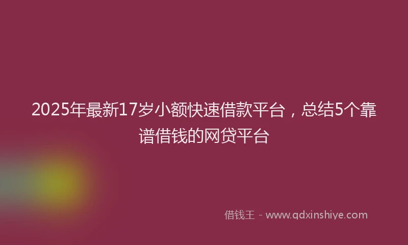 2025年最新17岁小额快速借款平台，总结5个靠谱借钱的网贷平台