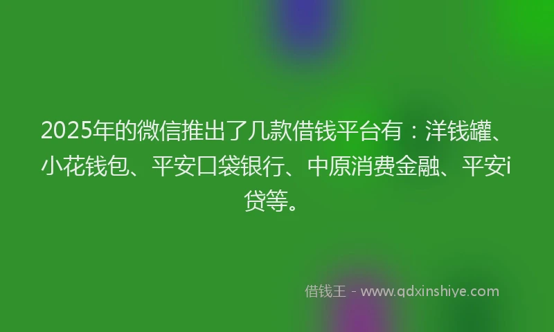 2025年的微信推出了几款借钱平台有：洋钱罐、小花钱包、平安口袋银行、中原消费金融、平安i贷等。