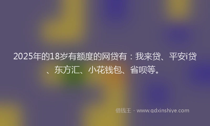 2025年的18岁有额度的网贷有：我来贷、平安i贷、东方汇、小花钱包、省呗等。
