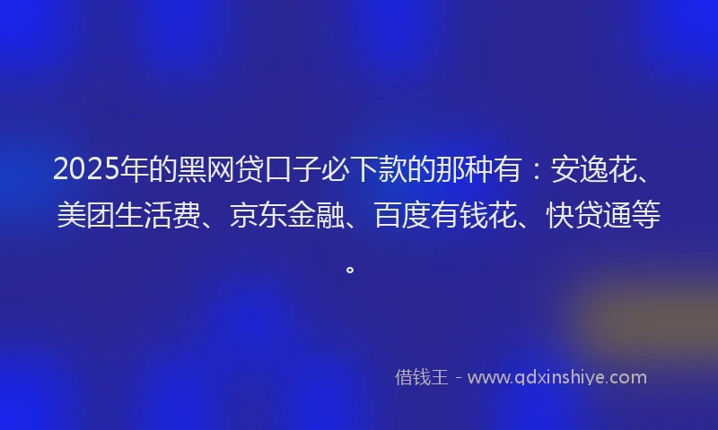 2025年的黑网贷口子必下款的那种有：安逸花、美团生活费、京东金融、百度有钱花、快贷通等。