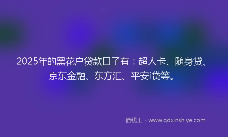 2025年的黑花户贷款口子有：超人卡、随身贷、京东金融、东方汇、平安i贷等。