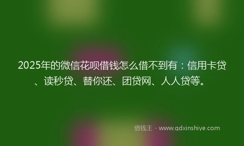 2025年的微信花呗借钱怎么借不到有：信用卡贷、读秒贷、替你还、团贷网、人人贷等。