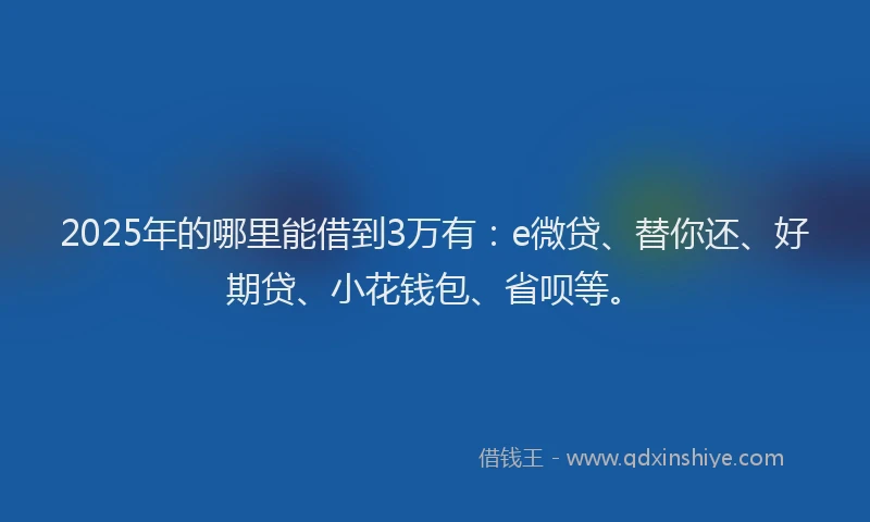 2025年的哪里能借到3万有：e微贷、替你还、好期贷、小花钱包、省呗等。