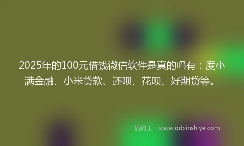 2025年的100元借钱微信软件是真的吗有：度小满金融、小米贷款、还呗、花呗、好期贷等。