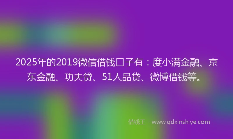 2025年的2019微信借钱口子有：度小满金融、京东金融、功夫贷、51人品贷、微博借钱等。
