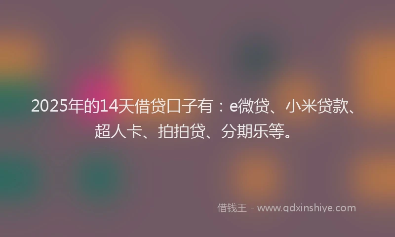 2025年的14天借贷口子有：e微贷、小米贷款、超人卡、拍拍贷、分期乐等。