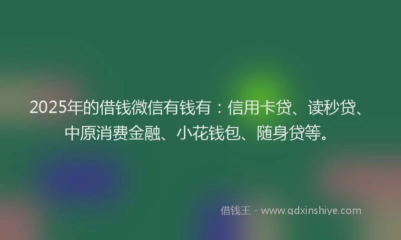 2025年的借钱微信有钱有：信用卡贷、读秒贷、中原消费金融、小花钱包、随身贷等。