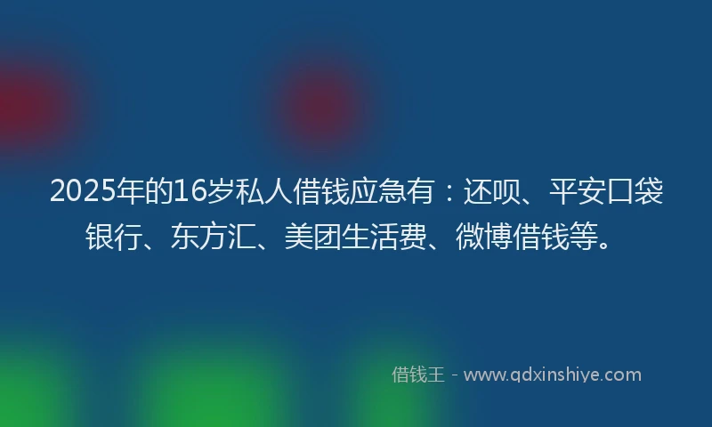 2025年的16岁私人借钱应急有：还呗、平安口袋银行、东方汇、美团生活费、微博借钱等。