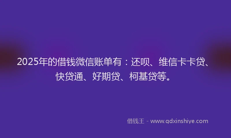 2025年的借钱微信账单有：还呗、维信卡卡贷、快贷通、好期贷、柯基贷等。