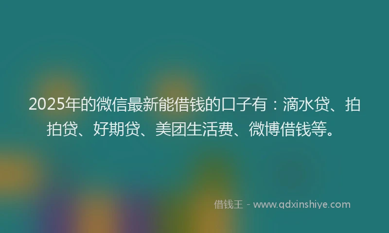 2025年的微信最新能借钱的口子有：滴水贷、拍拍贷、好期贷、美团生活费、微博借钱等。