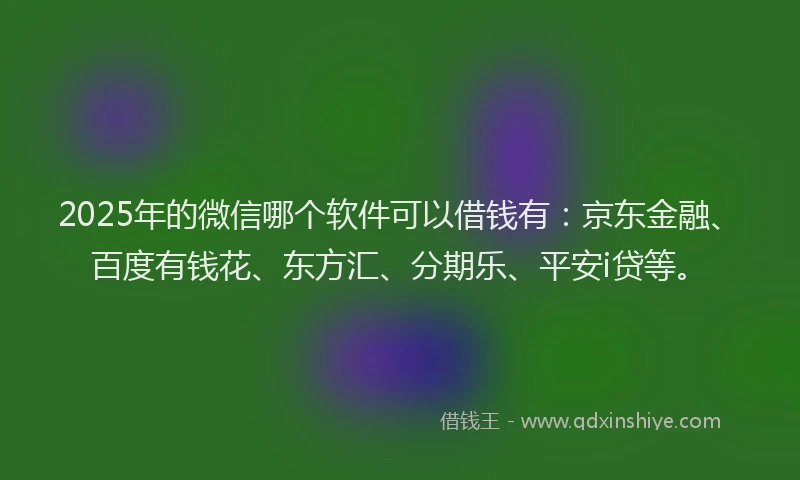 2025年的微信哪个软件可以借钱有：京东金融、百度有钱花、东方汇、分期乐、平安i贷等。