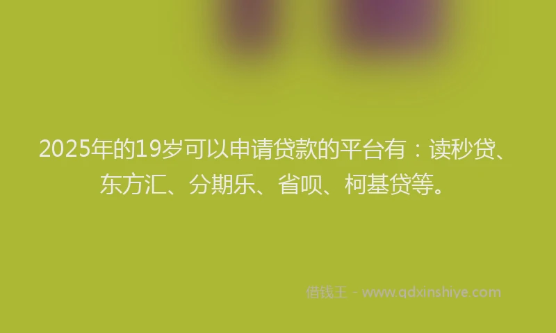 2025年的19岁可以申请贷款的平台有：读秒贷、东方汇、分期乐、省呗、柯基贷等。