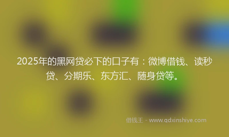 2025年的黑网贷必下的口子有：微博借钱、读秒贷、分期乐、东方汇、随身贷等。