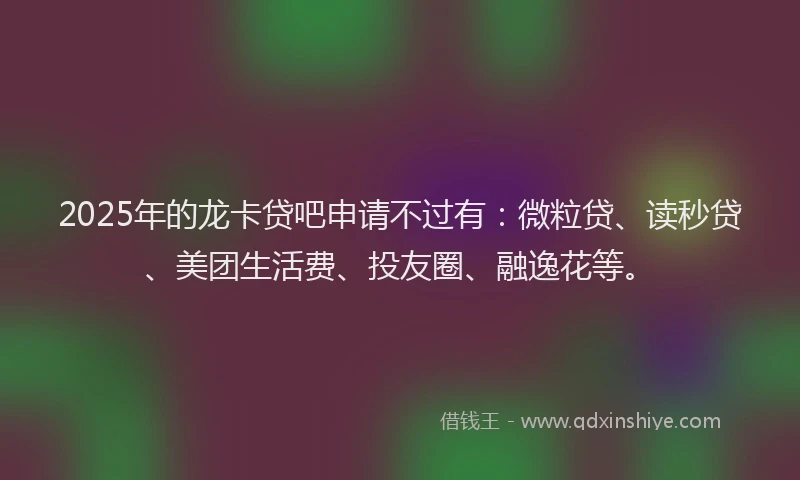 2025年的龙卡贷吧申请不过有：微粒贷、读秒贷、美团生活费、投友圈、融逸花等。