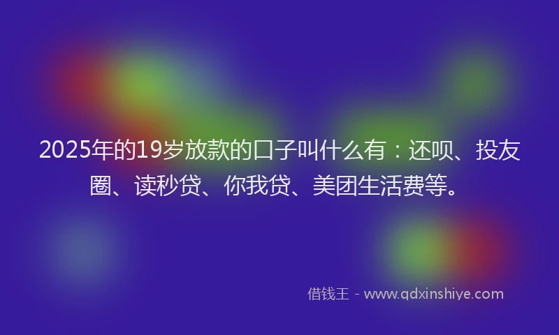 2025年的19岁放款的口子叫什么有：还呗、投友圈、读秒贷、你我贷、美团生活费等。