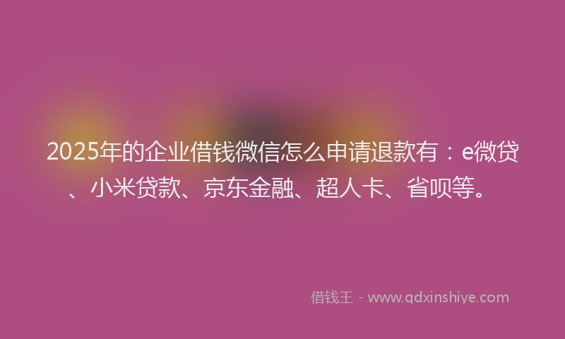 2025年的企业借钱微信怎么申请退款有：e微贷、小米贷款、京东金融、超人卡、省呗等。