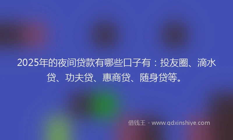 2025年的夜间贷款有哪些口子有：投友圈、滴水贷、功夫贷、惠商贷、随身贷等。