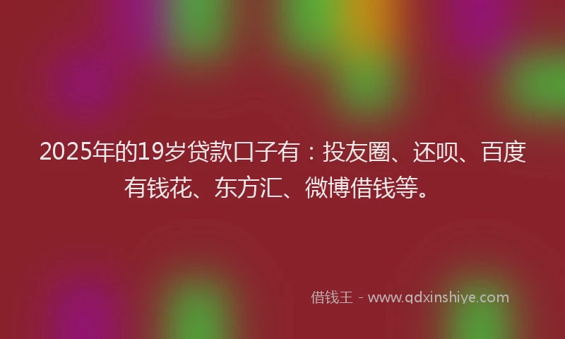 2025年的19岁贷款口子有：投友圈、还呗、百度有钱花、东方汇、微博借钱等。