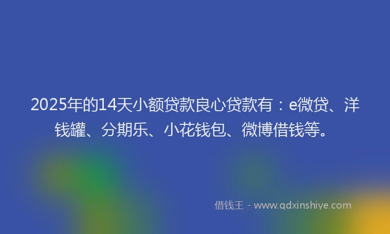 2025年的14天小额贷款良心贷款有：e微贷、洋钱罐、分期乐、小花钱包、微博借钱等。