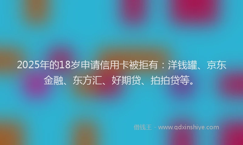2025年的18岁申请信用卡被拒有：洋钱罐、京东金融、东方汇、好期贷、拍拍贷等。