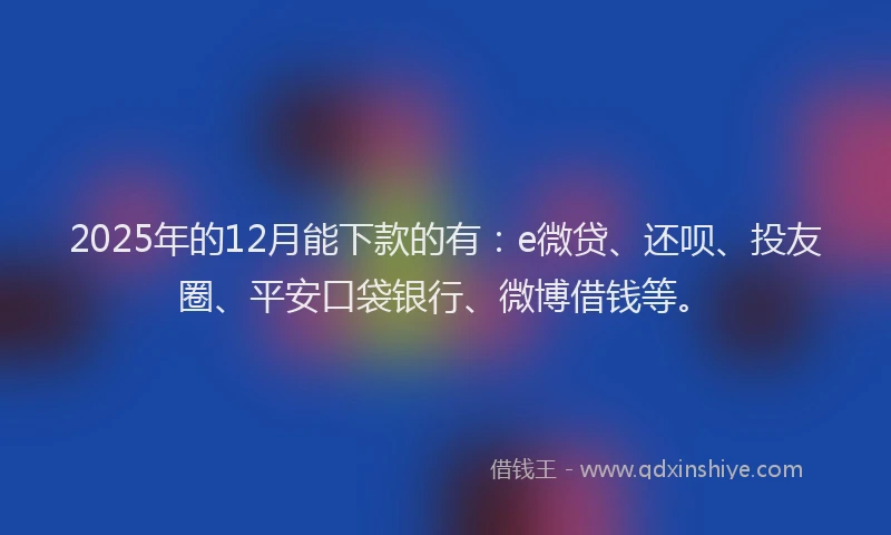2025年的12月能下款的有：e微贷、还呗、投友圈、平安口袋银行、微博借钱等。