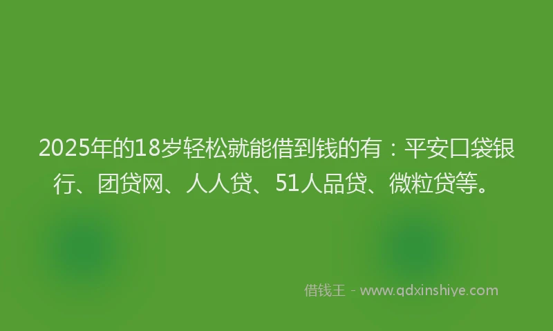 2025年的18岁轻松就能借到钱的有：平安口袋银行、团贷网、人人贷、51人品贷、微粒贷等。