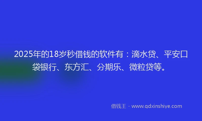 2025年的18岁秒借钱的软件有：滴水贷、平安口袋银行、东方汇、分期乐、微粒贷等。
