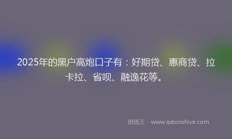 2025年的黑户高炮口子有：好期贷、惠商贷、拉卡拉、省呗、融逸花等。