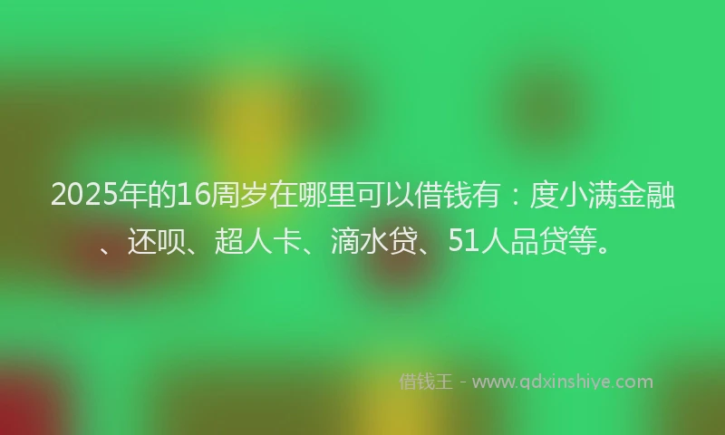 2025年的16周岁在哪里可以借钱有：度小满金融、还呗、超人卡、滴水贷、51人品贷等。