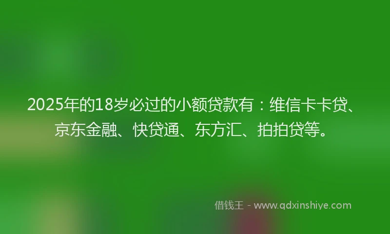 2025年的18岁必过的小额贷款有：维信卡卡贷、京东金融、快贷通、东方汇、拍拍贷等。