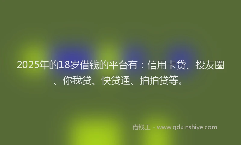 2025年的18岁借钱的平台有：信用卡贷、投友圈、你我贷、快贷通、拍拍贷等。