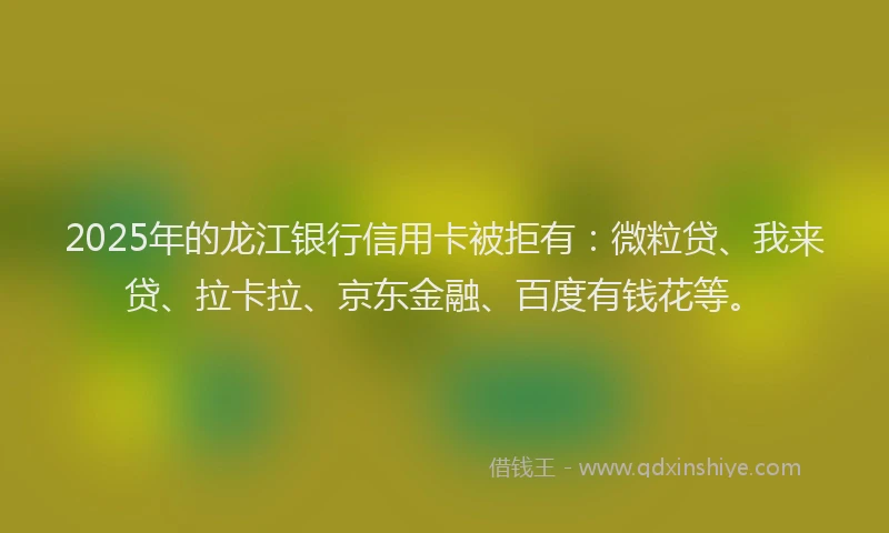 2025年的龙江银行信用卡被拒有：微粒贷、我来贷、拉卡拉、京东金融、百度有钱花等。