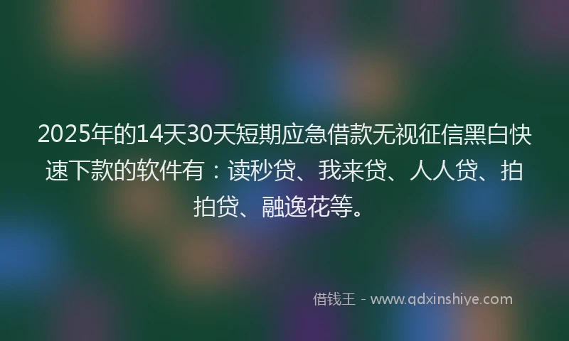 2025年的14天30天短期应急借款无视征信黑白快速下款的软件有：读秒贷、我来贷、人人贷、拍拍贷、融逸花等。