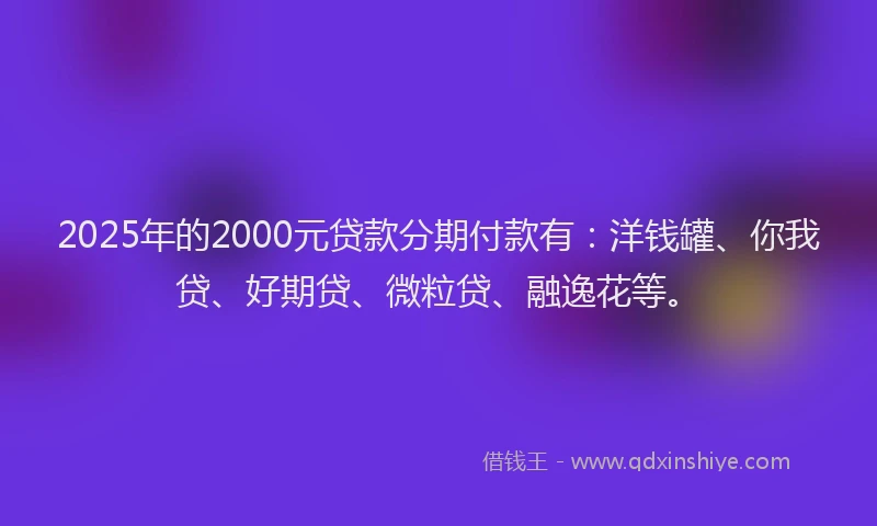 2025年的2000元贷款分期付款有：洋钱罐、你我贷、好期贷、微粒贷、融逸花等。